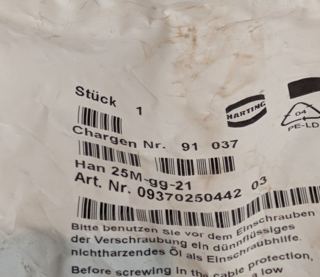 Harting Han 25M-gg-21 Tüllengehäuse - Art.-Nr. 09370250442