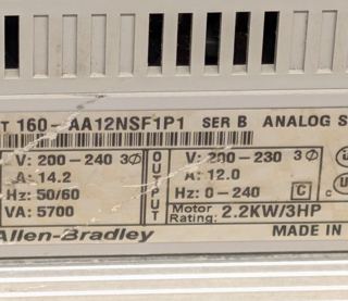 Allen-Bradley 160-AA12NSF1P1 – Typenschild 160-AA12NSF1P1 mit Anschlussdaten