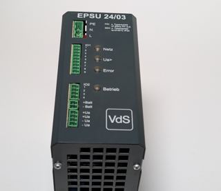 J. Schneider Elektrotechnik EPSU 24/03 – Frontansicht mit Klemmen und VdS-Zeichen